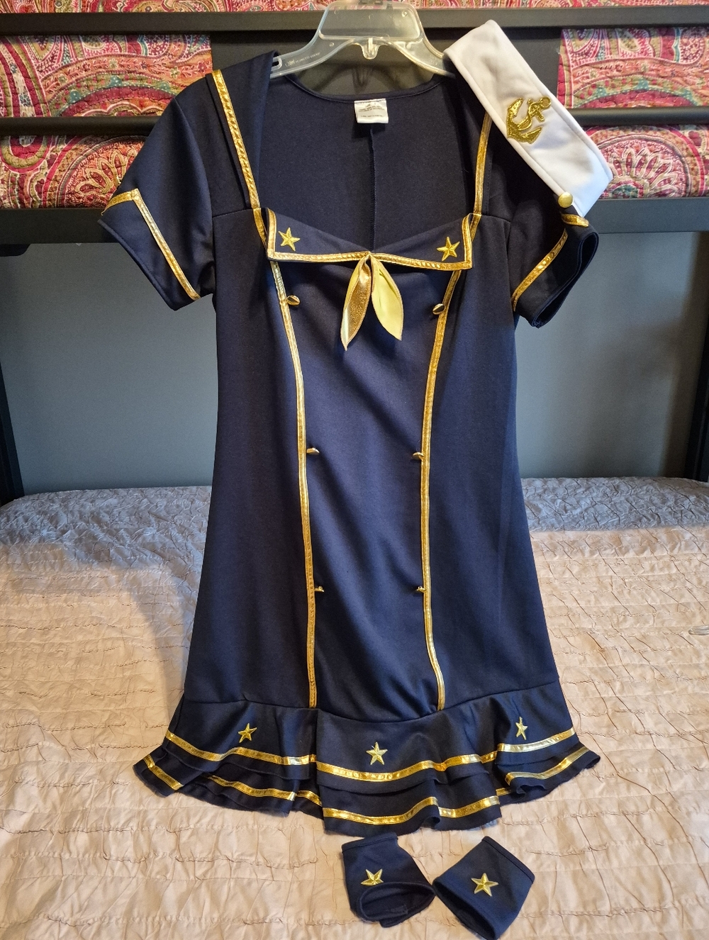 Adult Women's Large Sailor Costume Dress, Navy w/Gold Trim